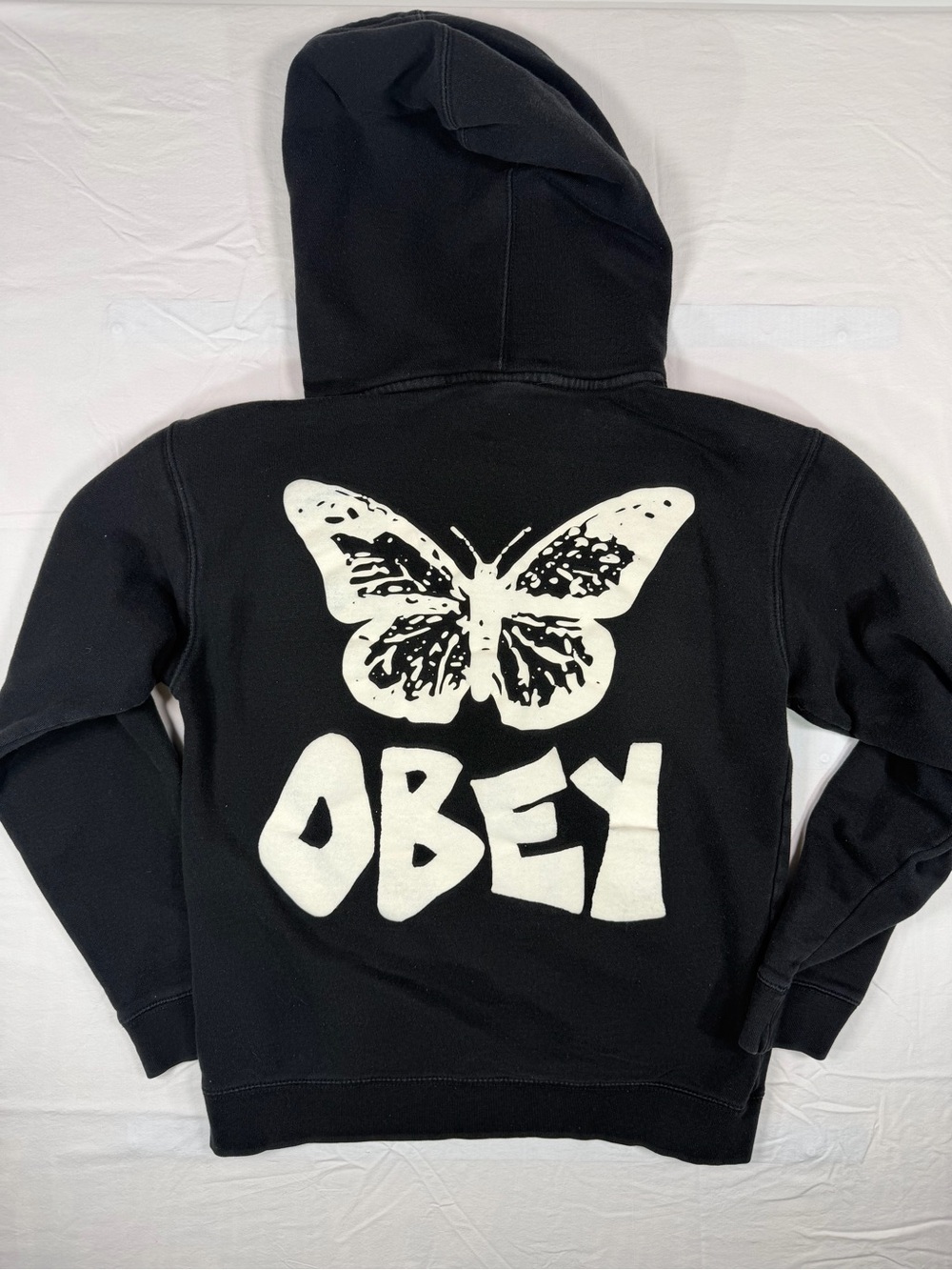 Obey Butterfly Logo Pullover Hoodie Black Men's Small Streetwear Sweatshirt